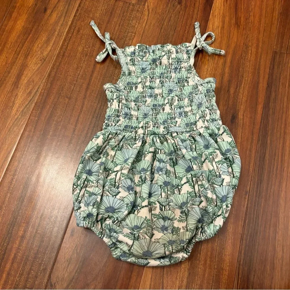 Kate Quinn green floral tropical cinched bodice onesie romper
